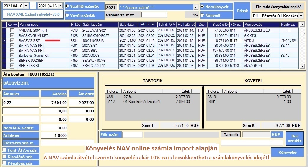 Könyvelő program - könyvelés NAV online számla import alapján